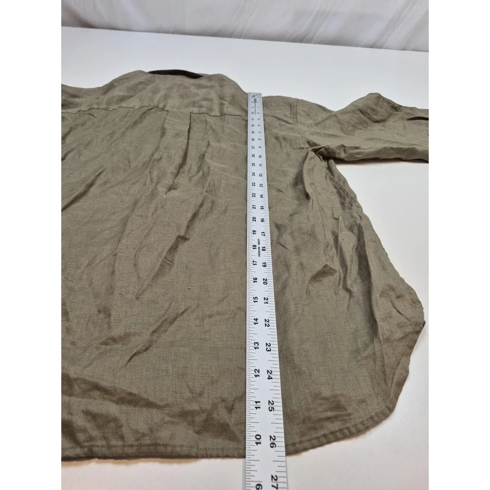 Uniqlo Shirt Womens Medium Green Linen Skipper Collar Pullover Top Long Sleeve - Picture 7 of 10